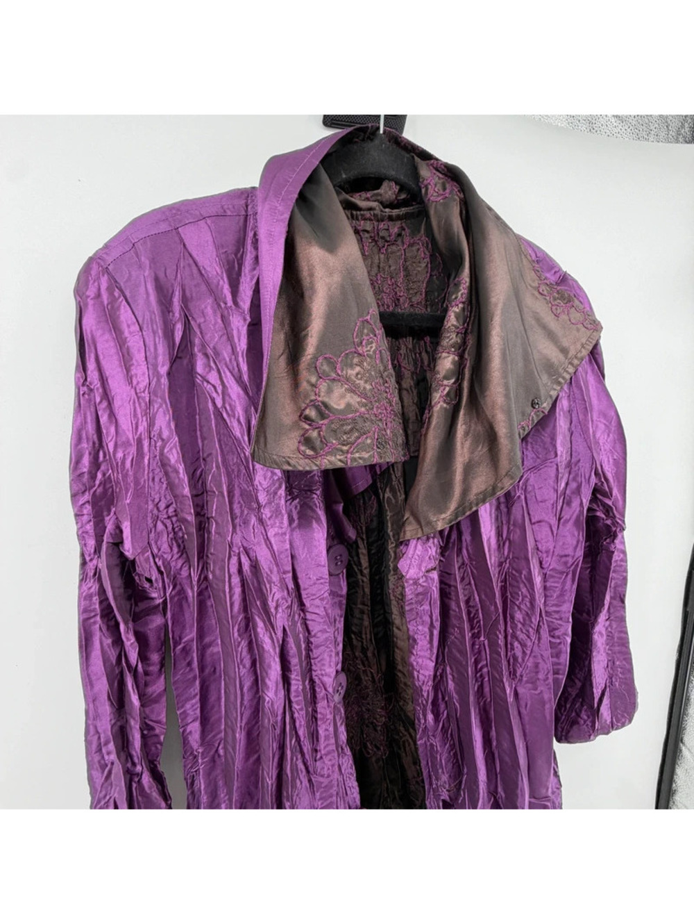 UBU Reversible Women’s Jacket Coat Purple Brown Embroidered Crinkle NWT XL